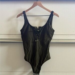 Mossimo Target Olive Green Onepiece Swimsuit with Tie Detail